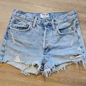 AGOLDE Women's Distressed Denim Shorts - Light Blue
